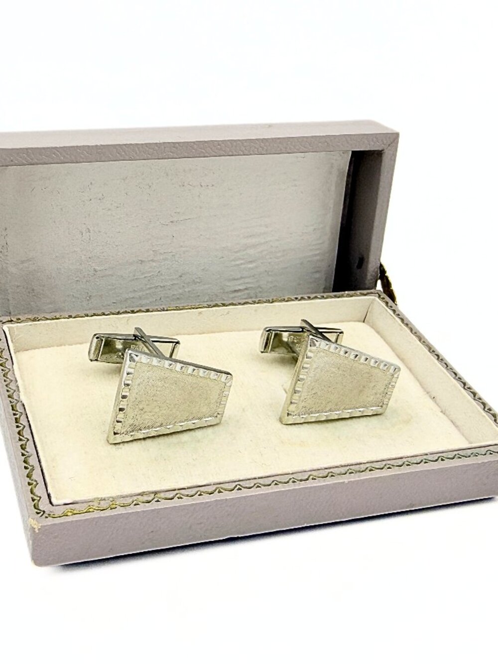 Distinguished Marked Pat Pend Silver Plated Asymmetric Trapezoid MCM Cufflinks